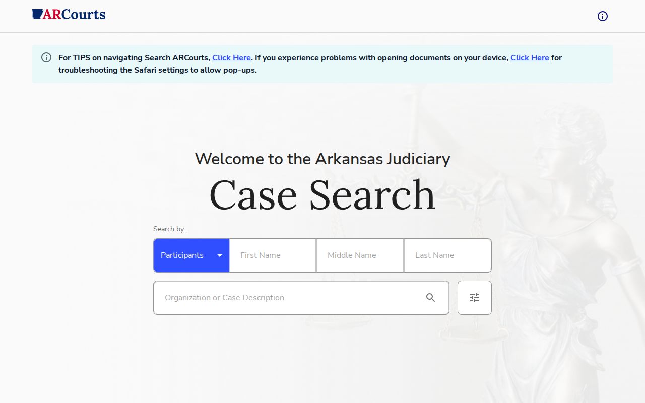 Blank Search ARCourts participant fields used for Lincoln County case research