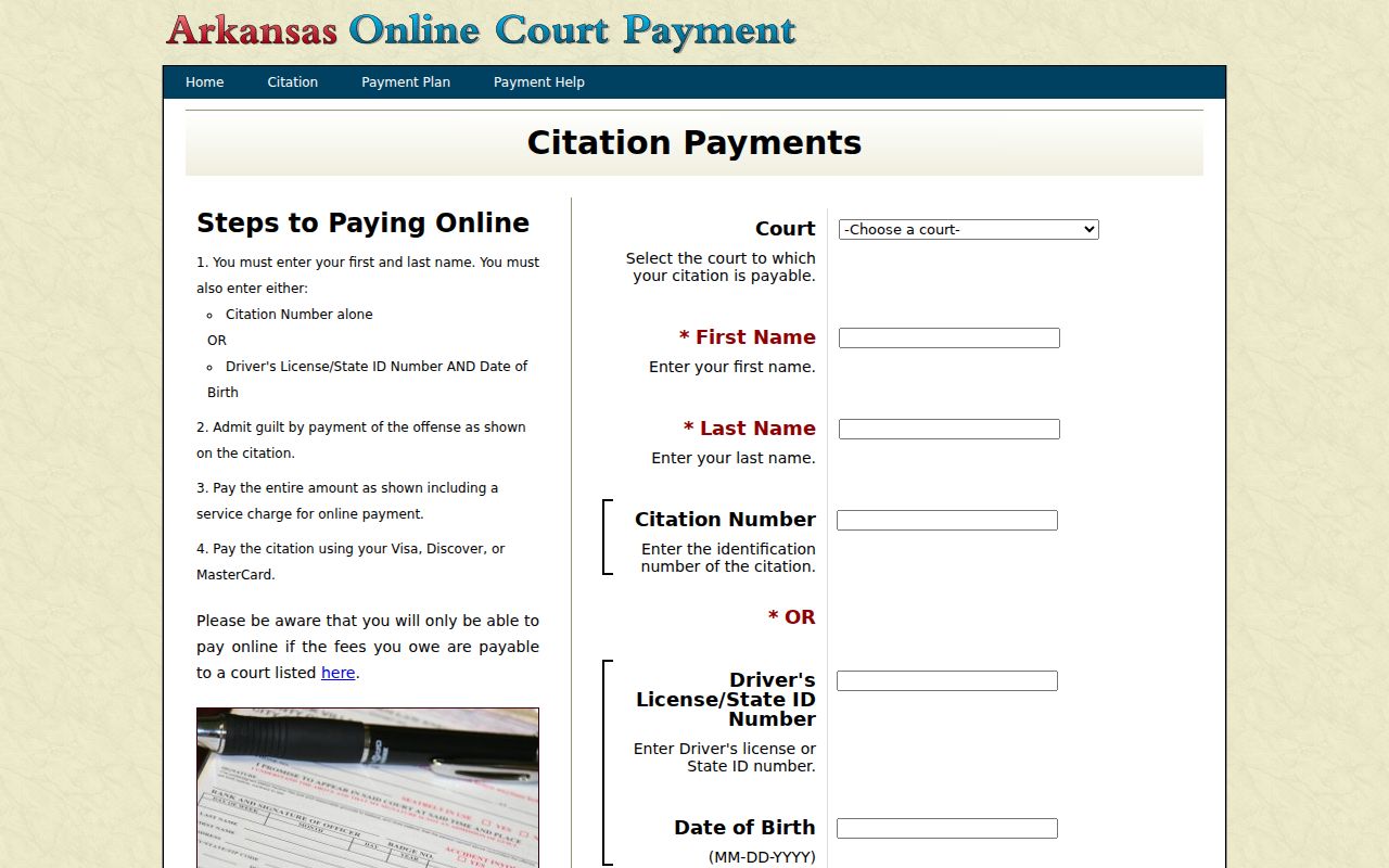Lincoln County traffic warrant citation court and name search fields
